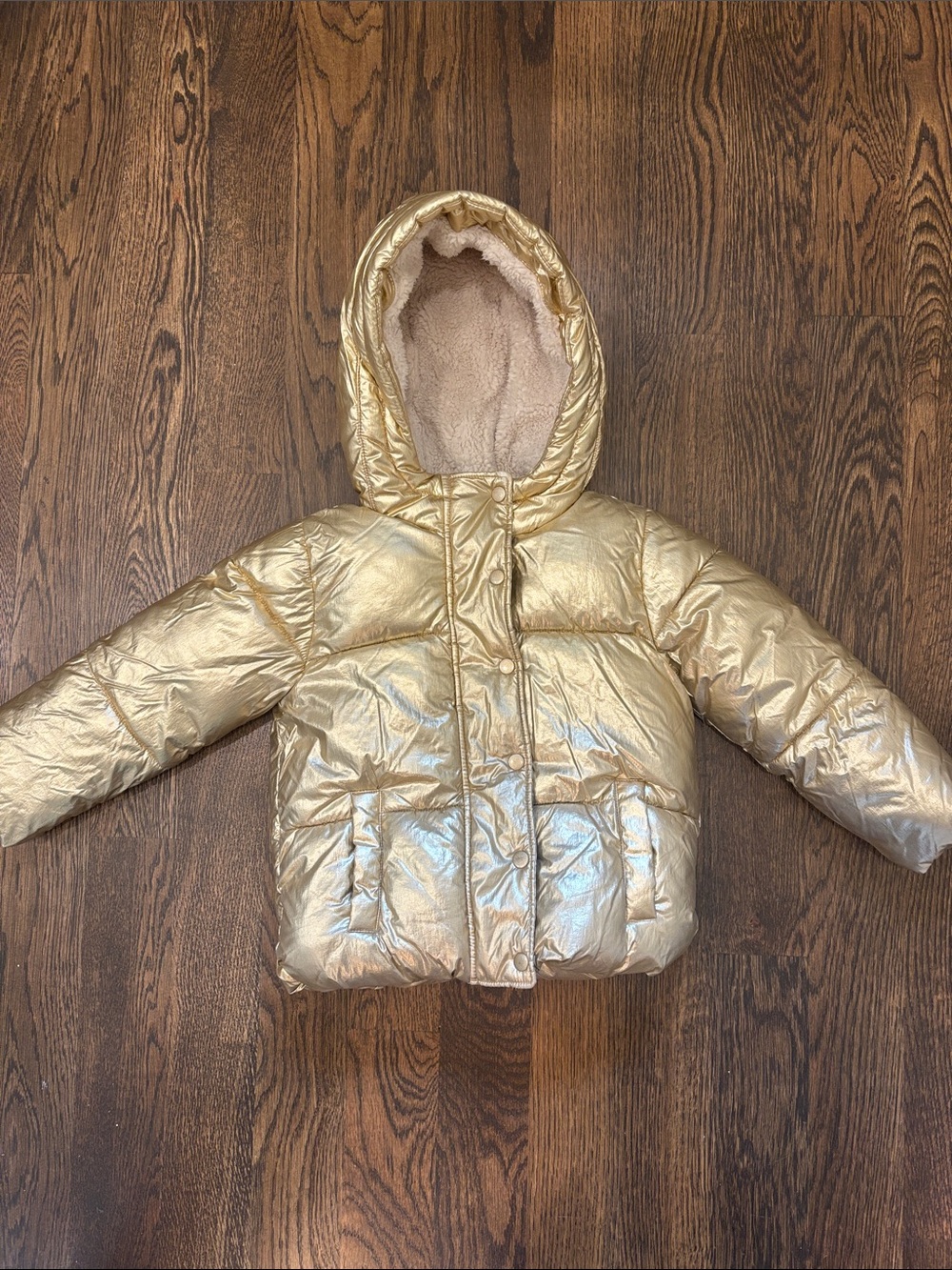 EUC Gap Girls Metallic Gold Puffer Jacket with Hood